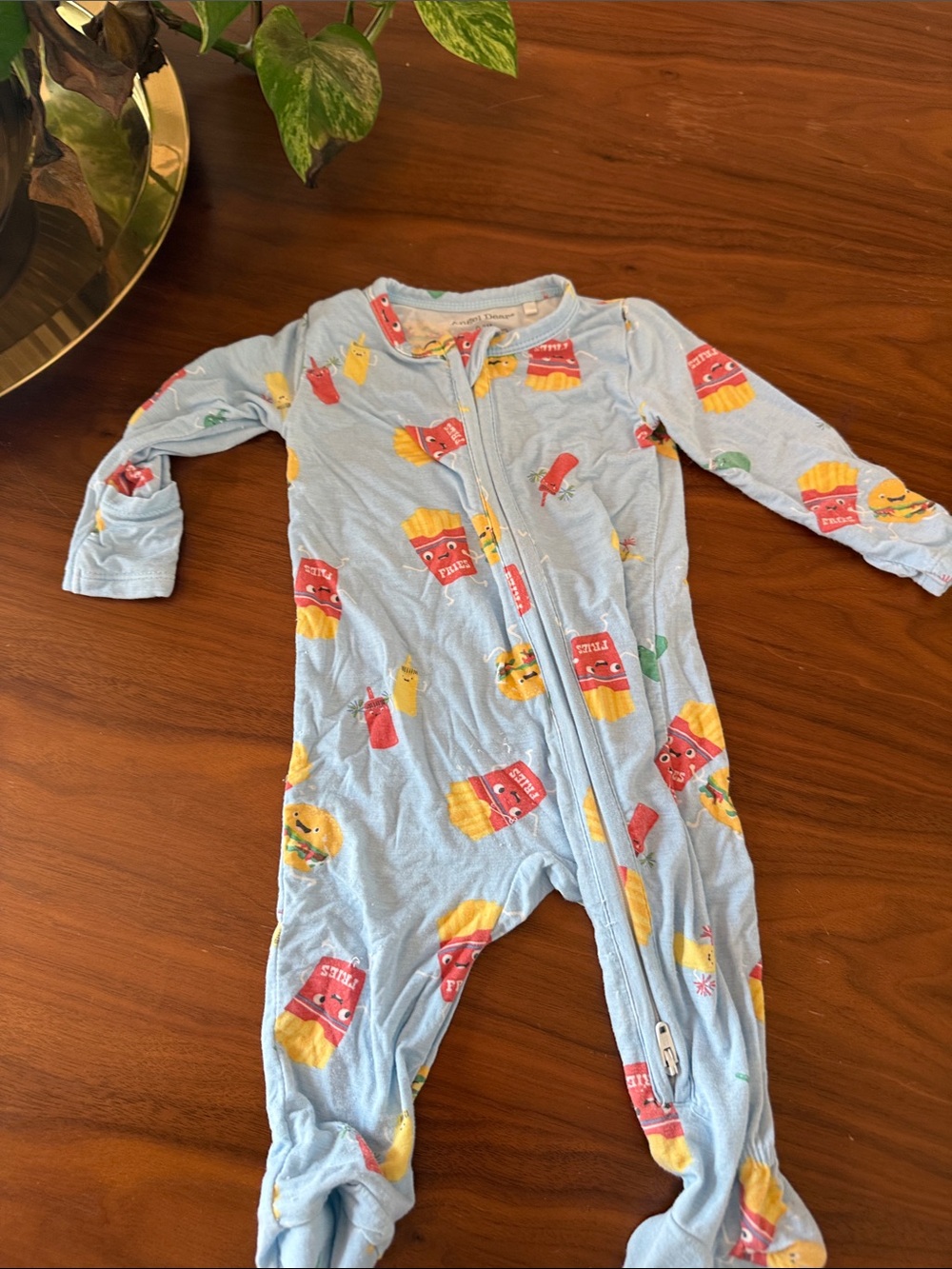 Angel Dear Kids Light Blue One-Piece Pajama with Fries & Snacks Print